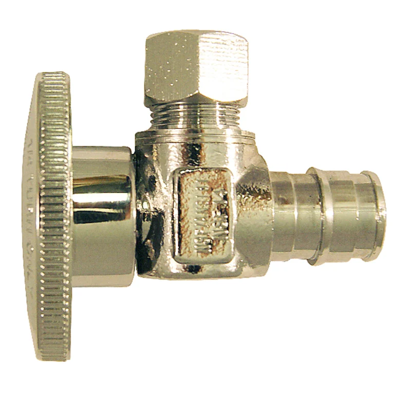 Válvula de cierre de compresión cromada Apollo PEX de 1/2 pulg. con conector dentado de 3/8 pulg. - Oferta de la semana