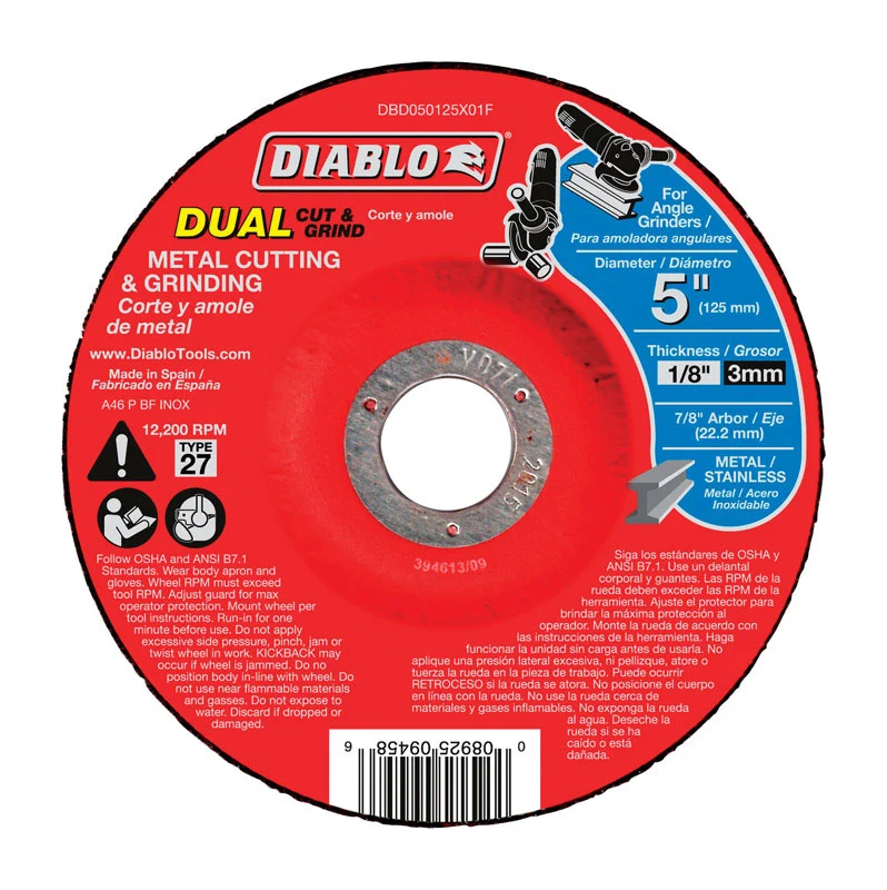 Disco de corte y rectificado doble de óxido de aluminio de 5 , DX y 7/8 , de Diablo, 1 pieza