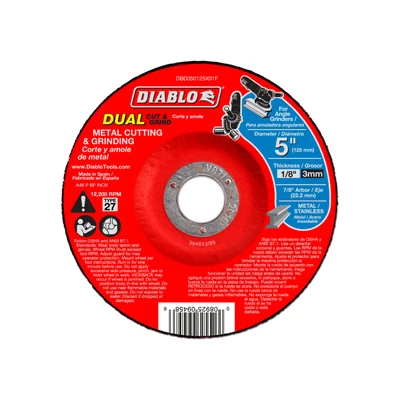 Disco de corte y rectificado doble de óxido de aluminio de 5 , DX y 7/8 , de Diablo, 1 pieza