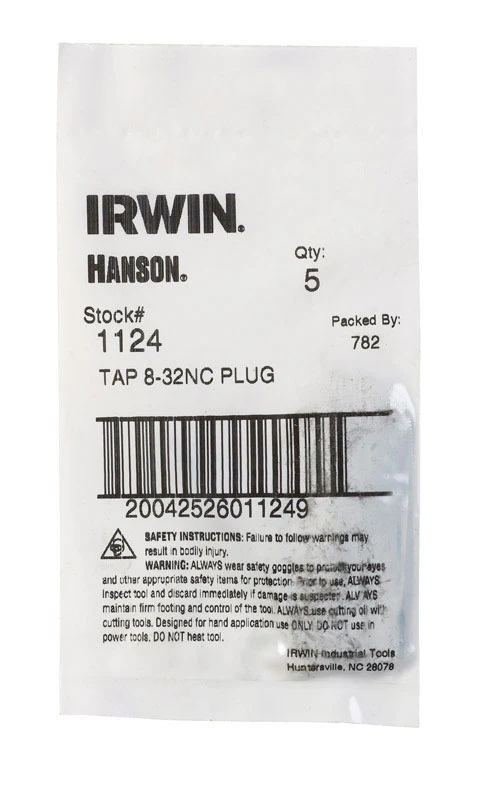Macho de roscar de acero con alto contenido de carbono SAE de Irwin Hanson, 8-32 NC, 1 unidad (paquete de 5)