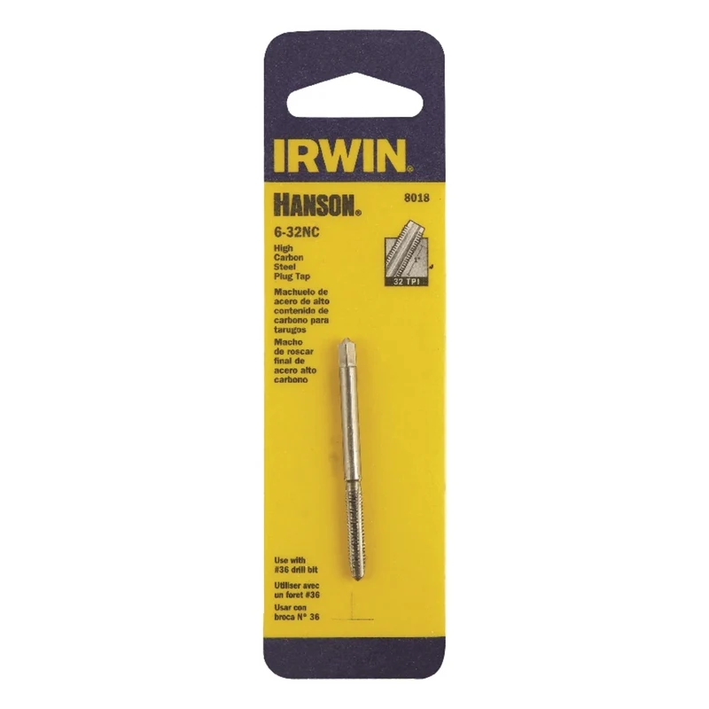 Macho de roscar de acero con alto contenido de carbono SAE de Irwin Hanson, 6-32, 1 unidad