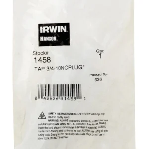Macho de roscar de acero con alto contenido de carbono SAE de Irwin Hanson, 3/4 pulg., 1 pieza