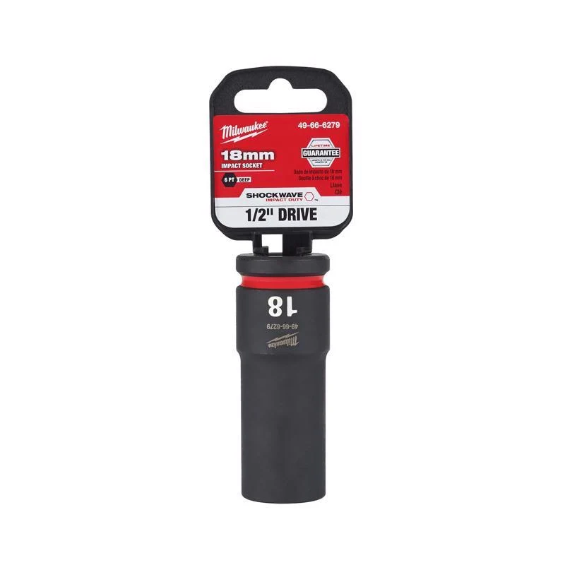 Dado de impacto profundo Milwaukee Shockwave de 18 mm x 1/2 pulg., métrico/SAE, de 6 puntas, 1 pieza