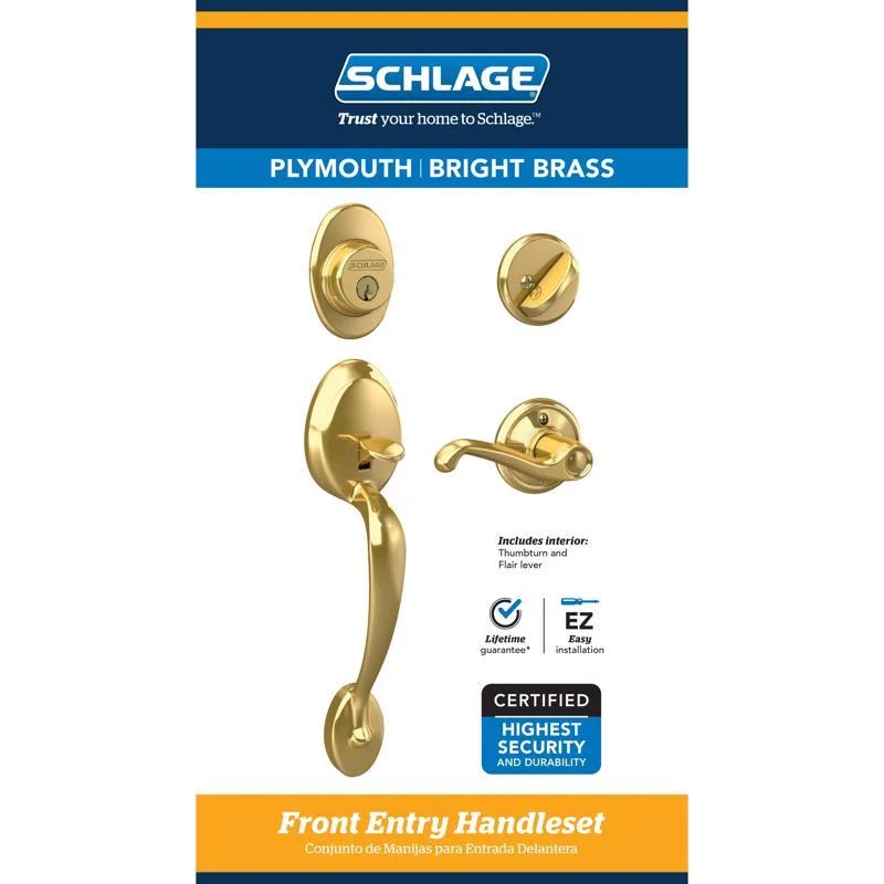 Manija de entrada Schlage Plymouth Flair de latón brillante de 1-3/4 pulg. - Oferta de la semana