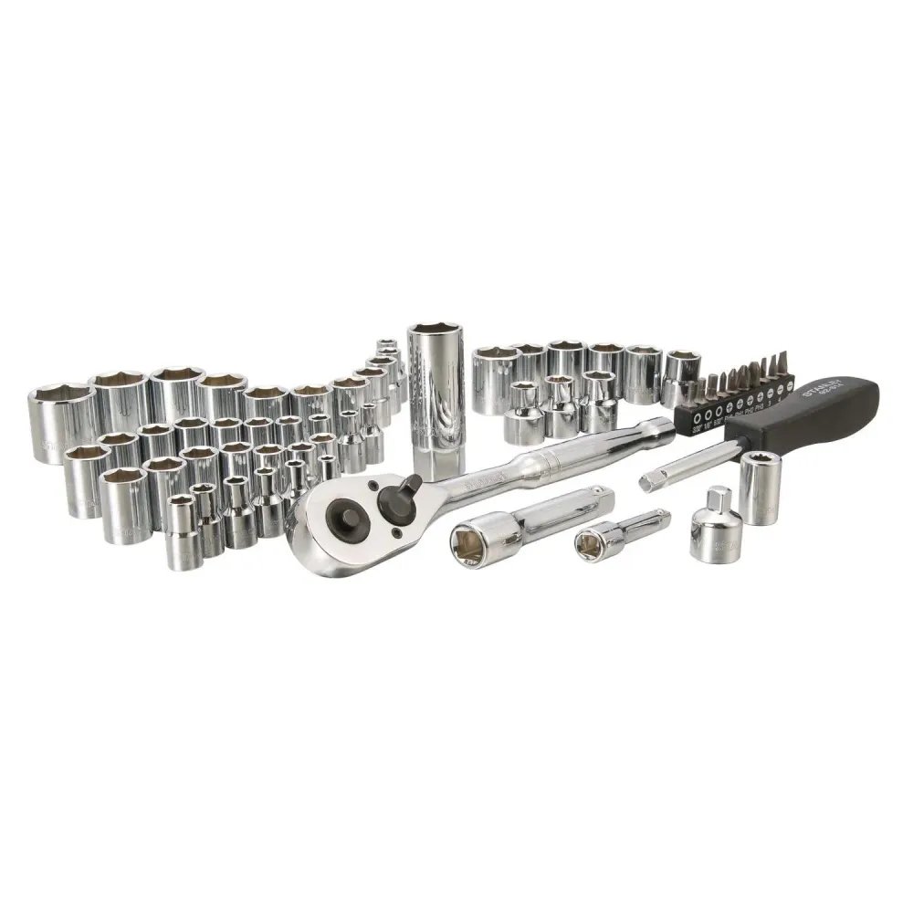 Juego de herramientas mecánicas Stanley de 1/4 y 3/8 pulg. con sistema métrico/SAE, 60 piezas