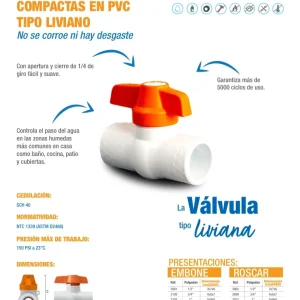 Refuerzo para Plástico Llave de paso 1/2" pvc c/rosca liviano - PCP