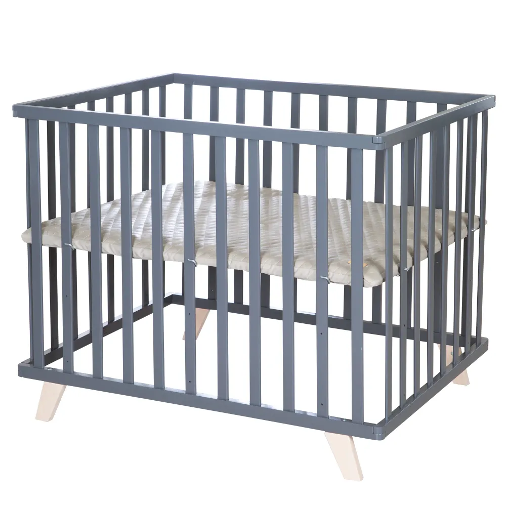 Playpen 75 x 100 cm De madera Legs Including Insert 'Greyish Quilted' - Anthracite Wood