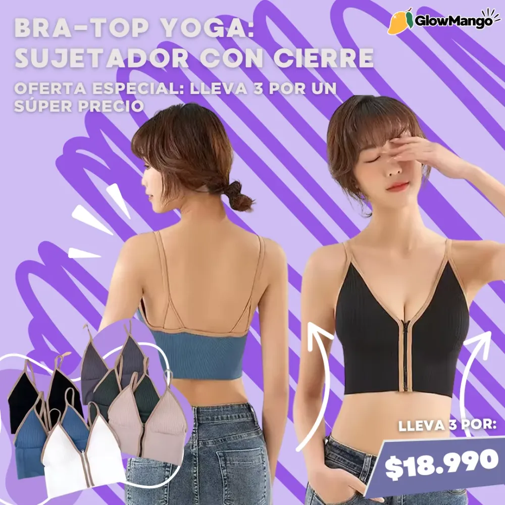 BRA TOP YOGA: SUJETADOR CON CIERRE ✨OFERTA ESPECIAL✨ con Adhesivo de Fijación