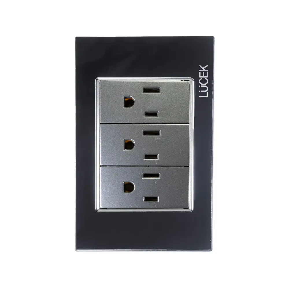 Placa lucek 3 contactos de 1 módulo cristal espejo negro