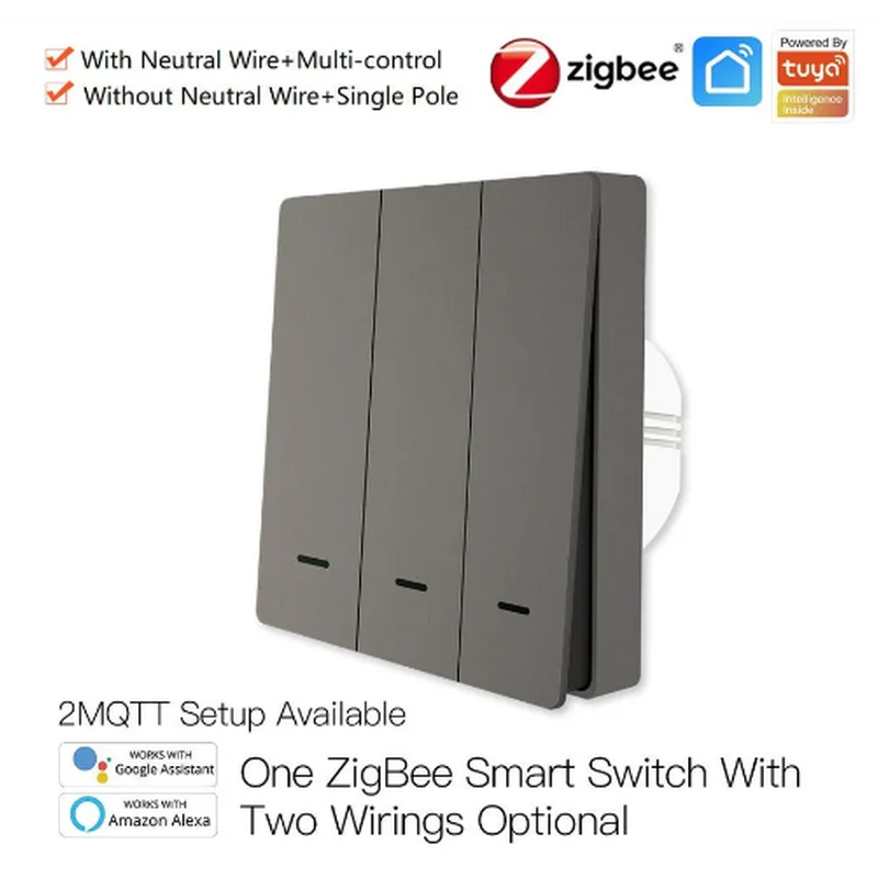 Contador Digital Interruptor Push AMCD - 3 TECLAS - Zigbee 3.0 - CINZA - Tuya / Smartlife - Se utiliza c/ ou s/ Neutro
