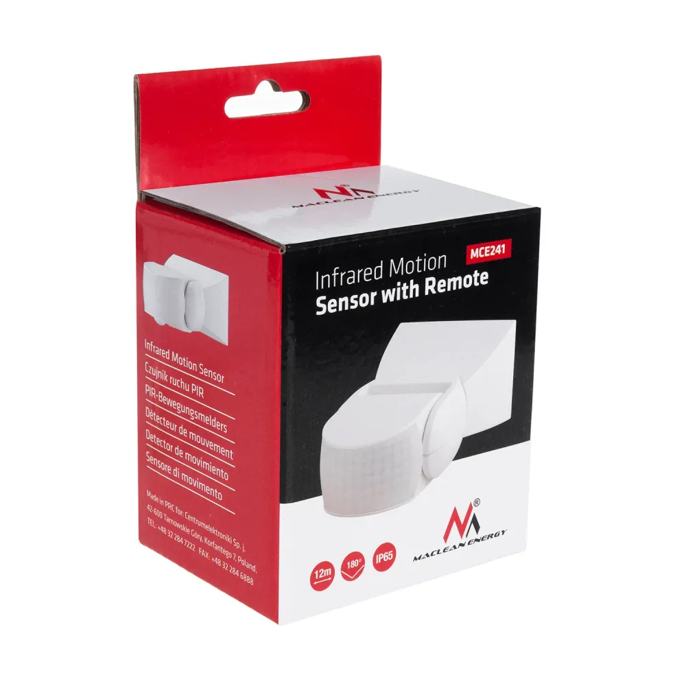 Industrial Certificado Maclean Energy MCE241 Sensor de movimiento por infrarrojos con control remoto IP65, máximo 800 W (i...