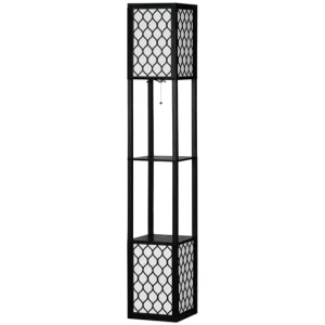 HOMCOM Lámpara de Pie de Madera Lámpara de Pie con Estantes Casquillo E27 Máx. 40W con Interruptor para Salón Dormitorio O...