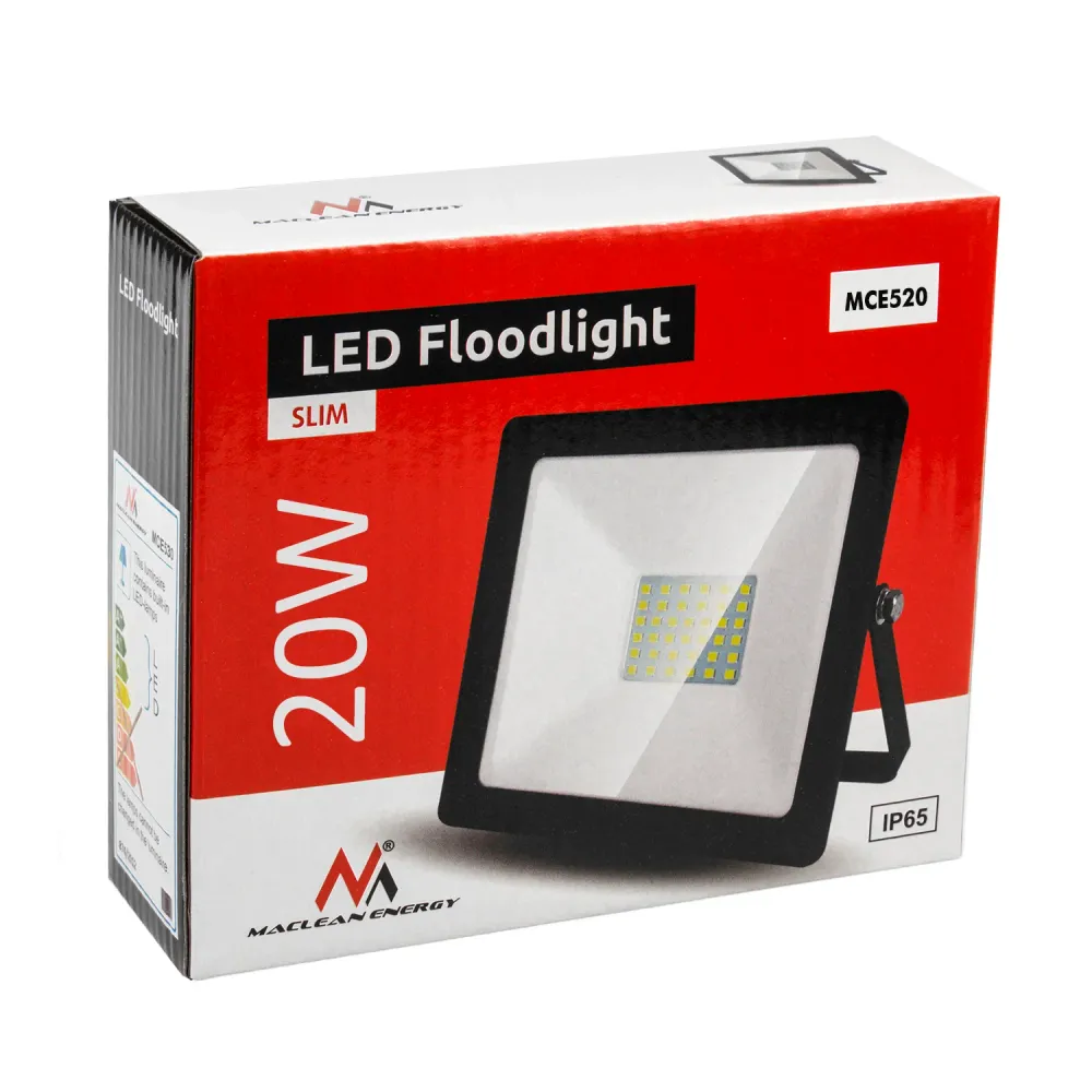 Naświetlacz LED estrecho 20W, 1600lm Blanco Neutro (4000K) Maclean Energy MCE520 NW, IP65, PREMIUM