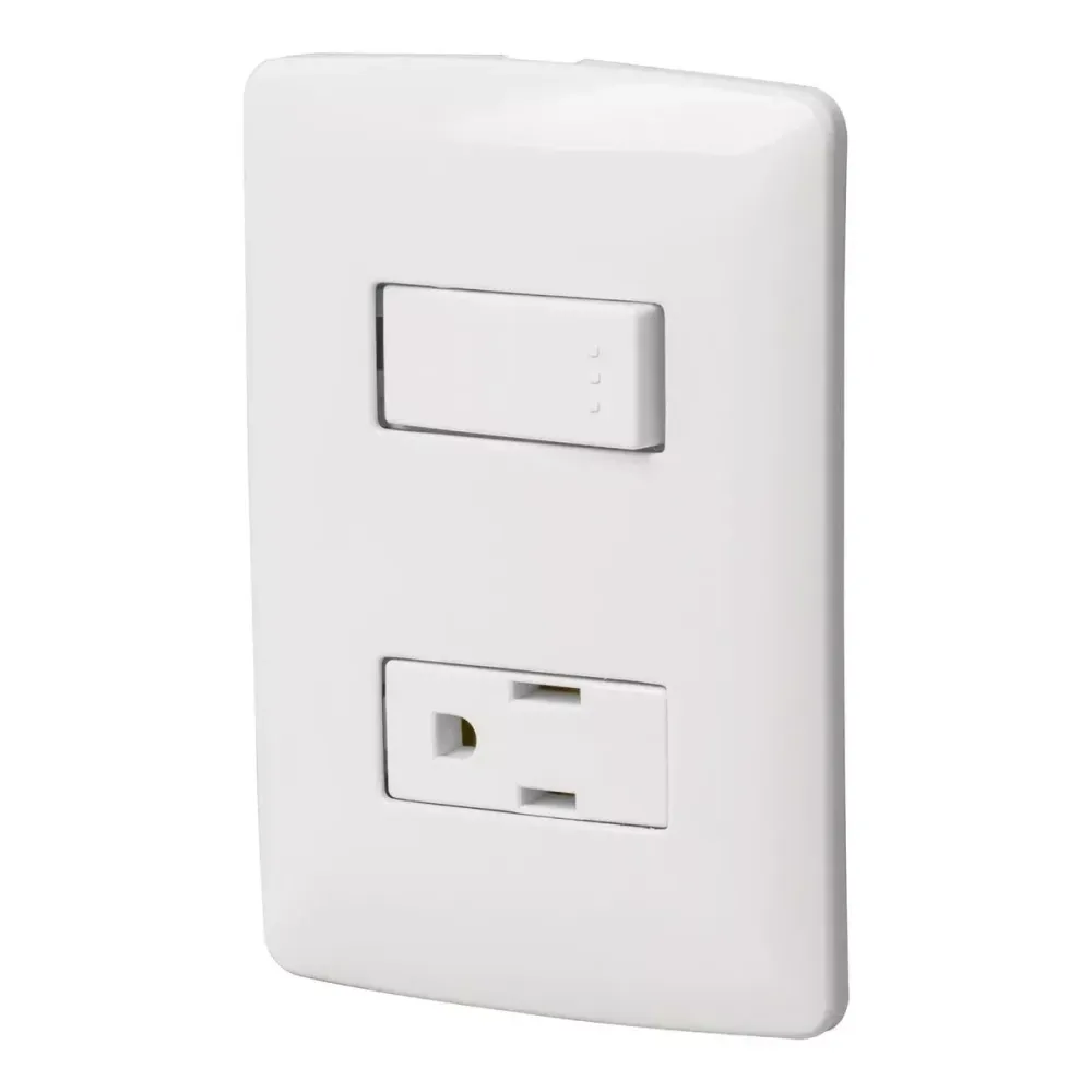Placa armada contacto e interruptor, blanco, línea italiana VOLTECK PA-APCO-IB