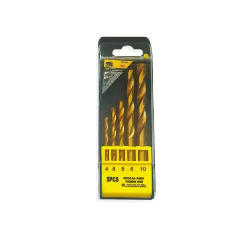 Juego Brocas fierro 4,5,6,8,10mm(5 unidades)TN0371- TORO NEGRO con Portabrocas Incluido