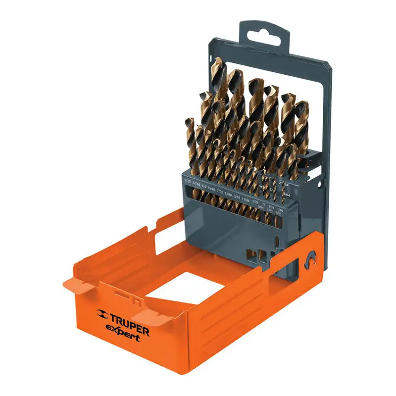 Juego de 29 brocas hss para acero en estuche, truper expert con Punta de Carburo