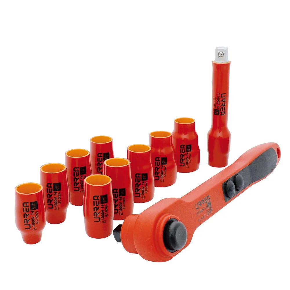 Juego de dados y accesorios cuadro de 1/2" métricos para 1000 v, 11 piezas urrea de Acero Inoxidable