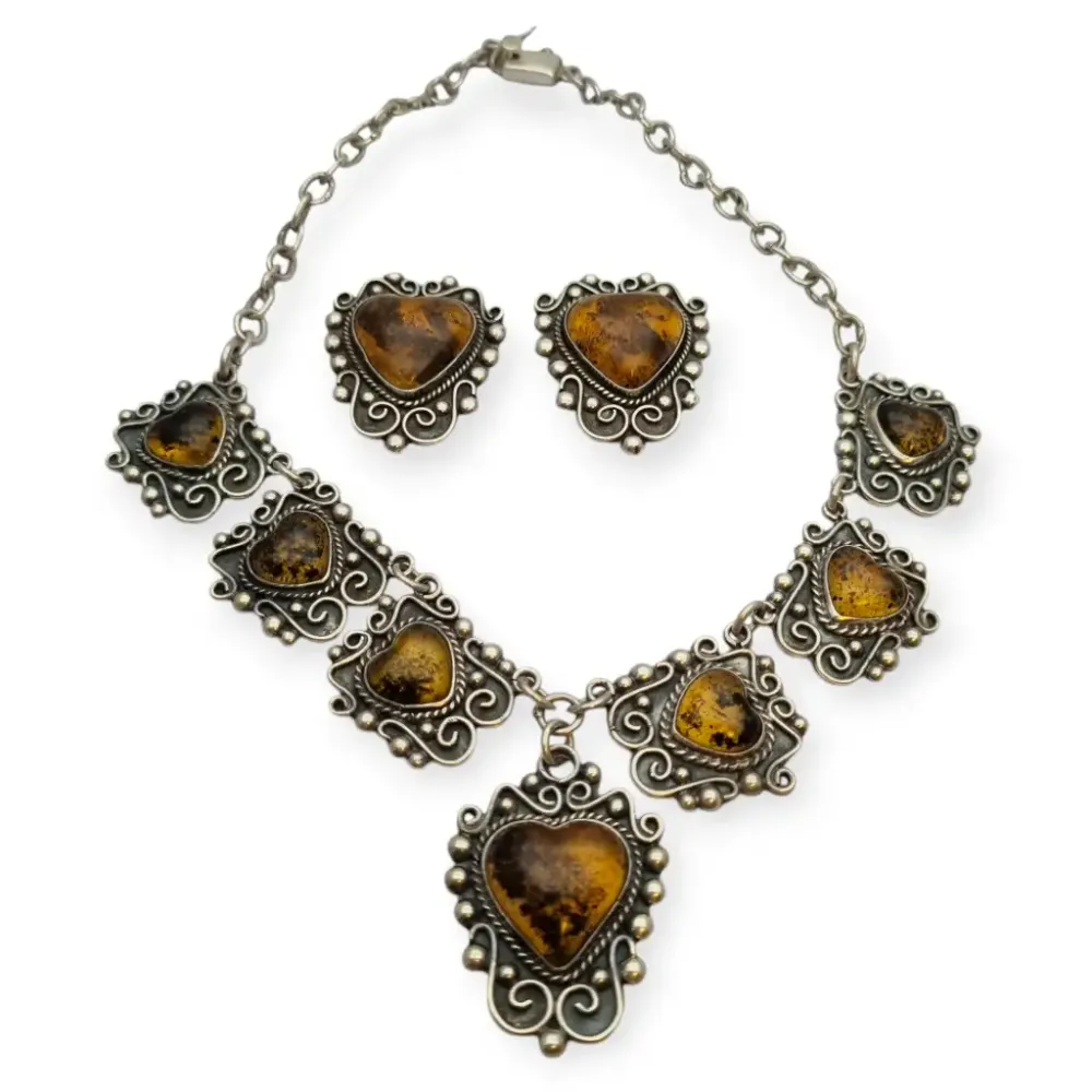 Juego de Collar y Pendientes Vintag de corazones de plata, MEX925 David o Davis.