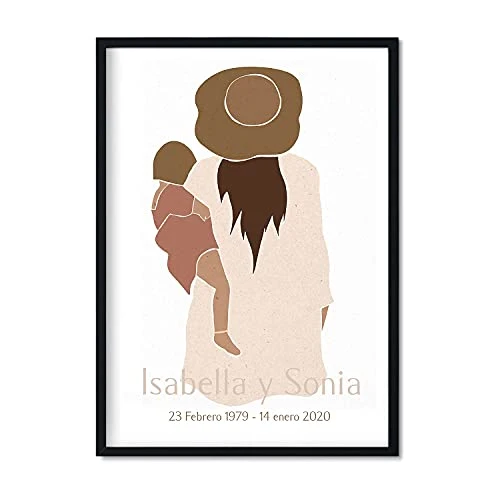 Industrial Premium Lámina Personalizada Nacnic de Madre e Hija con Nombres y Fechas de Nacimiento