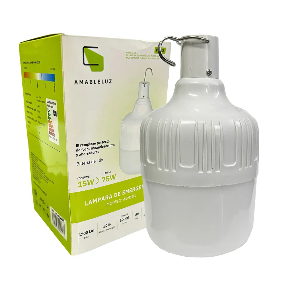 Foco de leds 15w de emergencia recargable con pilas de Litio 4-16 Hrs, Luz fria 6500K AMABLELUZ UG01W15