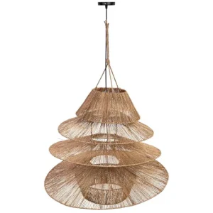 Lampara techo de ratan marron D80x68