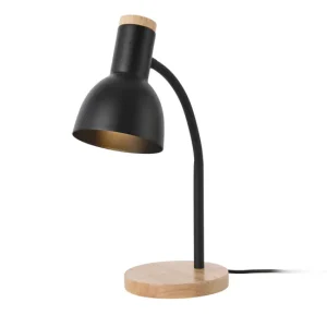 Lámpara de mesa Woodley diseño industrial 1x E14 40 W acero + madera 37 x 15 x 15 cm - Negro y Madera