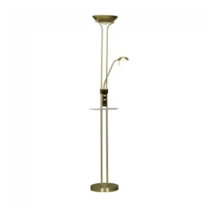 Lámpara de pie LED con repisa Olimpia Cuero (18W+5W) Cristal - Metal Consagrado