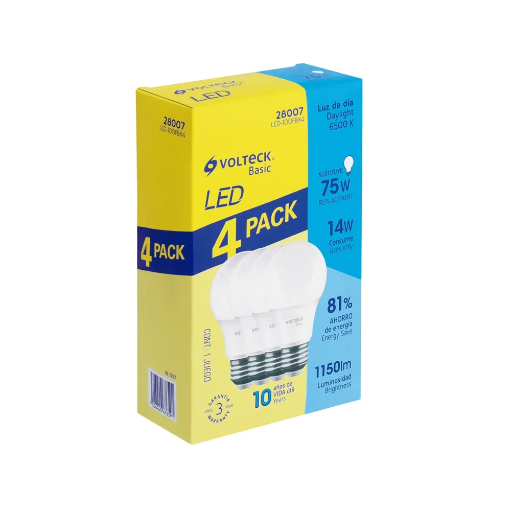 Pack de 4 lámparas led a19 18 w (equiv. 135 w), luz de dí VOLTECK LED-150FBX4