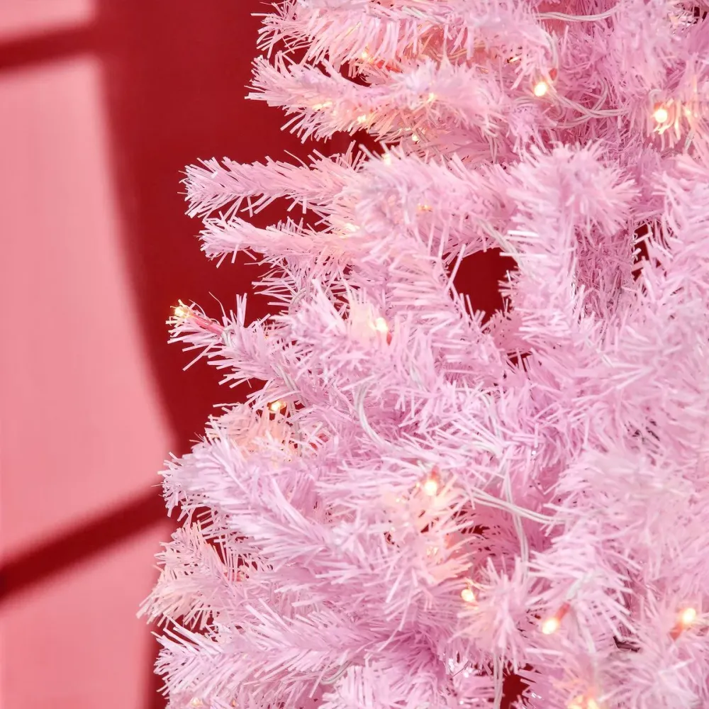 Árbol de Navidad Homcom 618 ramas 300 luces LEDs rosa Ø63x180 cm