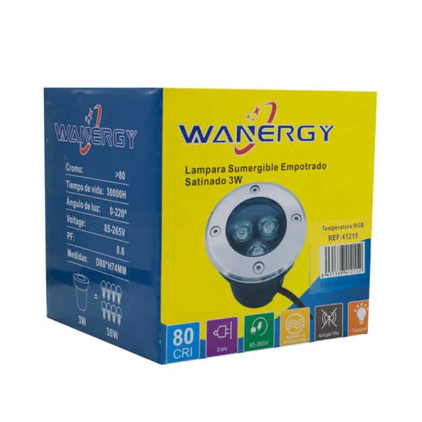 Empotrado Led 3w Sumergible RGB Wanergy con Cable de Conexión