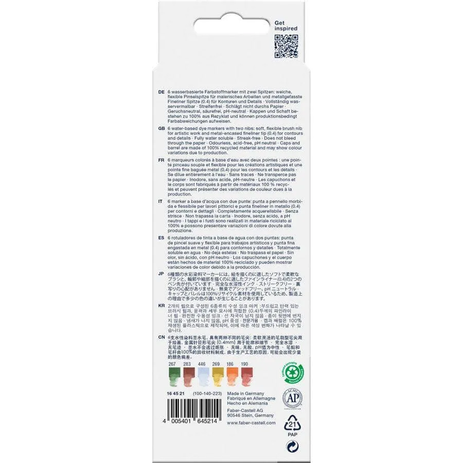 Alta Resistencia para Metales Duros Faber Castell Caja rotuladores acuarelables doble punta 6ud 164522 Tuscany