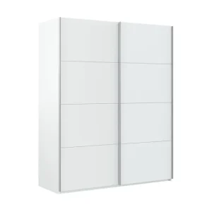 Armario Dmace, Armario de dormitorio con 2 puertas correderas, Mueble con barra y 2 estantes, 150x60h200 cm, Blanco brillo