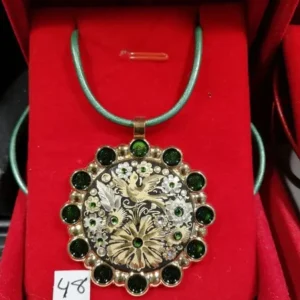 Colgante Oro y Plata con bisuterí verde. Creado mano Damasquinado 2 HSS-E | 5% Cobalto