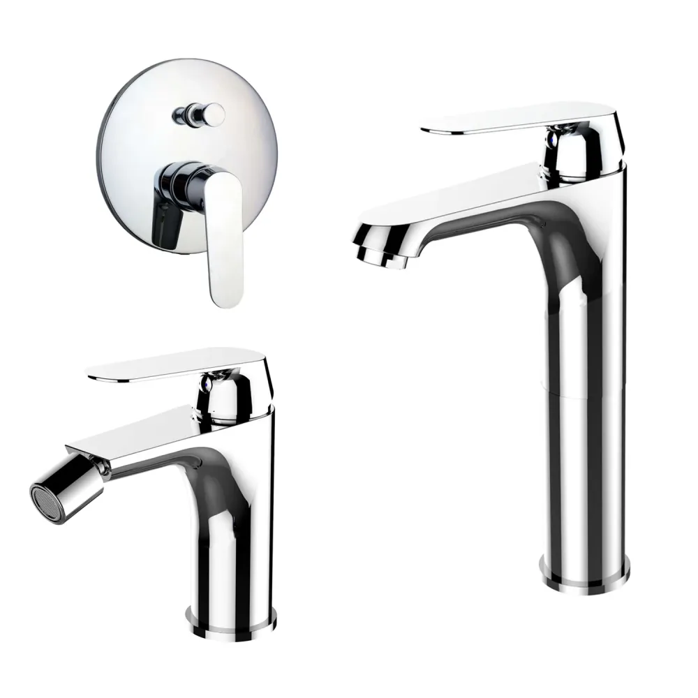Composizione di miscelatori per lavabo elevado, bidet e doccia 2 vie Echo ottone cromato