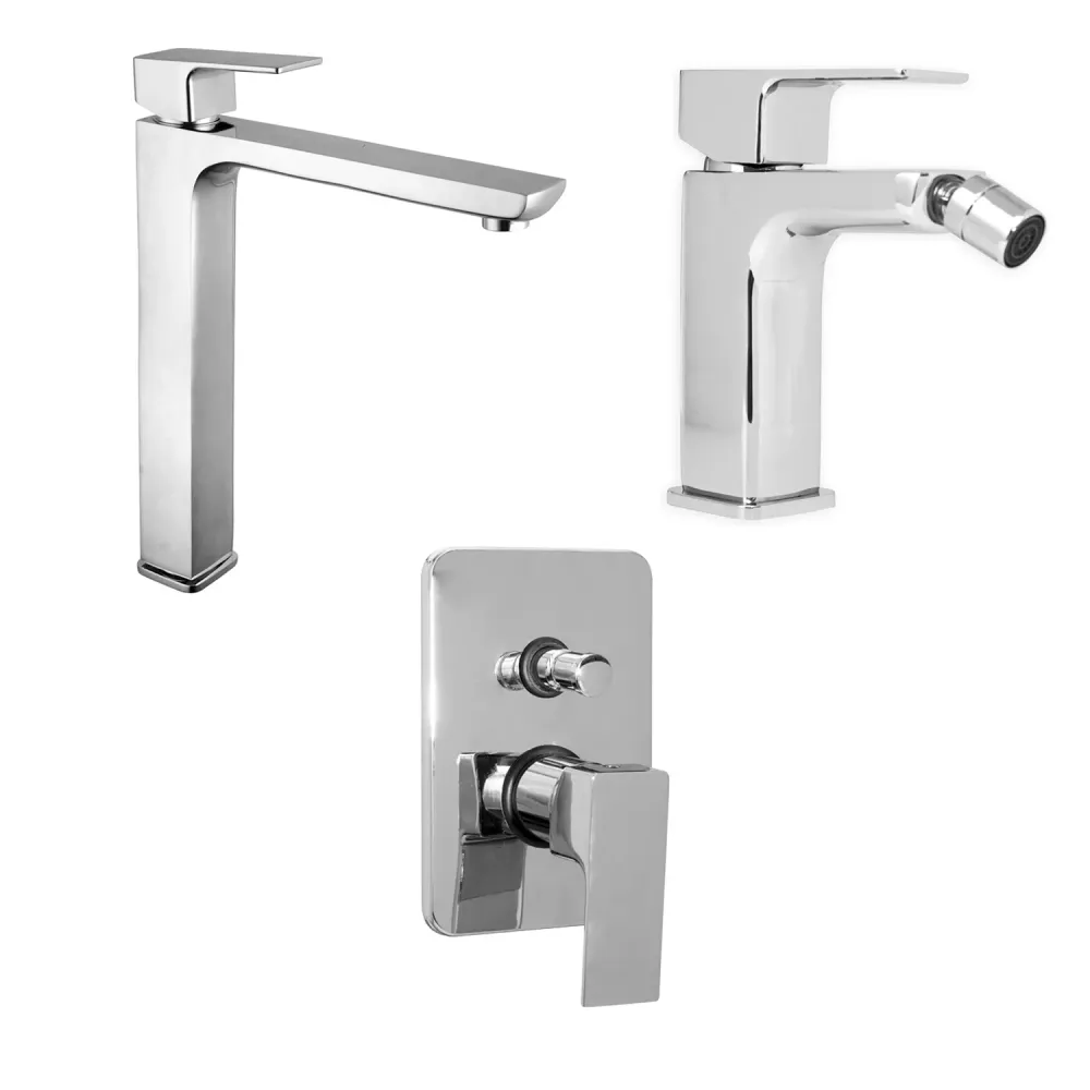 Composizione di miscelatori per lavabo extenso, bidet e doccia incasso due vie Nix ottone cromato