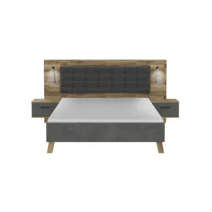 Conjunto cama 160x200cm con cabecero y mesitas de noche RICCIANO | Con Estuche Protector
