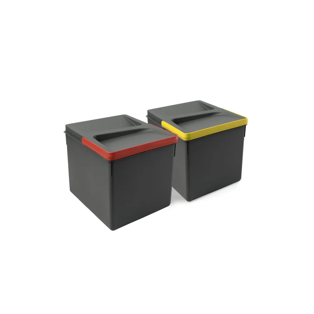 Contenedores para cajón de cocina Recycle, Altura 216, 2x12, Plástico gris antracita Emuca 2 unidades x 12 L con Garantí d...