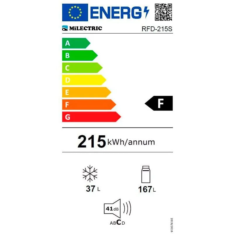 Frigorífico de 2 puertas Milectric RFD-215S 204L cíclico 41dB F inox 143 cm