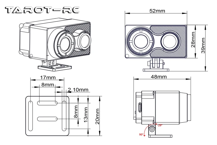 HSS-G con Ranuras Cámara Tarot 640S2A de doble sensor - Cámara térmica 640 para drones con luz visible 1080P