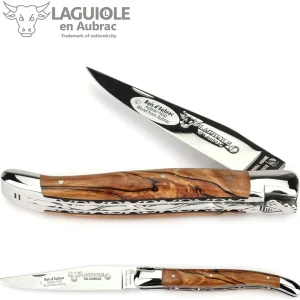 Laguiole en Aubrac Trabajado manualmente Double Plates Multipurpose Knife Shiny Bolsters, Aubrac Wood Handle, 4.75 inches