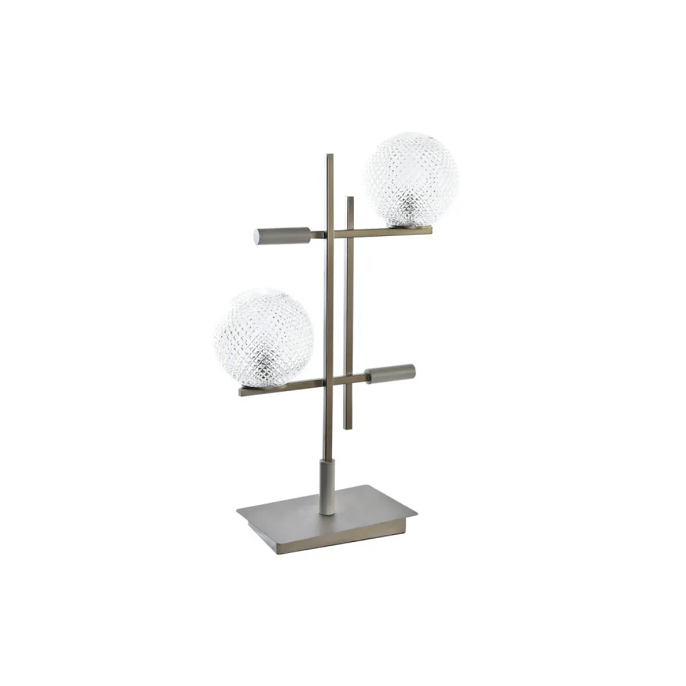 LAMPARA SOBREMESA ACERO CRISTAL 38X16X63 2 BOLAS