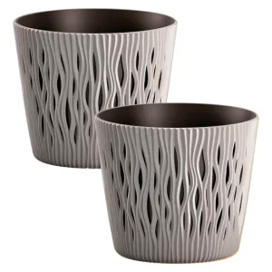 2x Maceta redonda de plastico Sandy Round en color gris 18,9 (largo) x 18,9 extenso x 16,5 (alto) cm