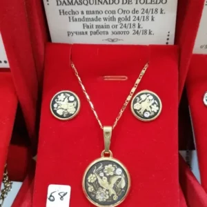 Machos de Rosca Izquierda Colgante y Pendientes Oro y Plata Fabricado mano Damasquinado 2
