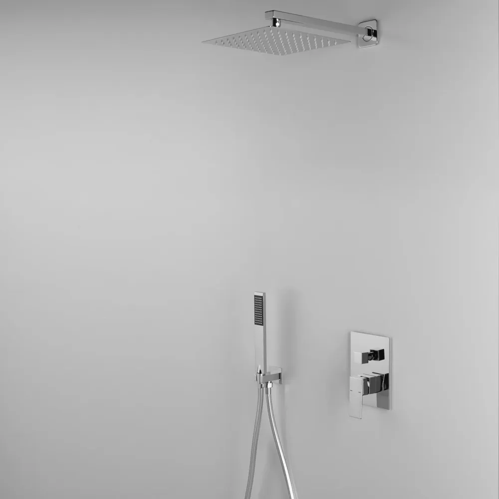 Para Acero Inoxidable 304 Composición de ducha ARES con cabezal ultraslim 250x250 mm, ducha de mano y mezclador de 2 vías