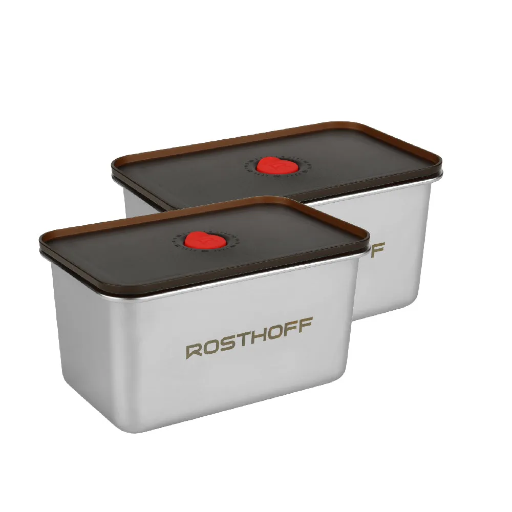 Set de 2 Contenedores Rosthoff 2,1 L – Acero Inoxidable Hermético, Microondas y Lavavajillas con Aceite Cortante