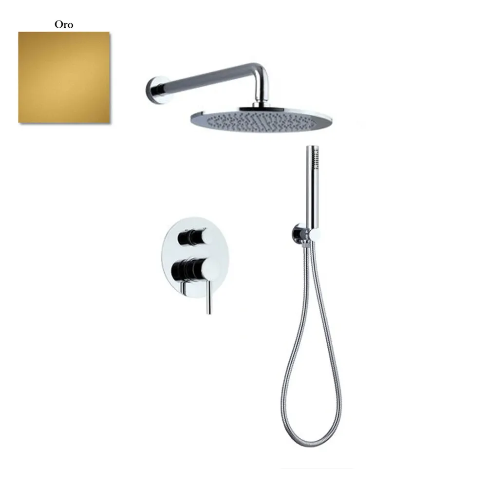 Set doccia composto da soffione Vienna, doccia e flessibile e deviatore 2 vie oro Juego Completo M4-M12