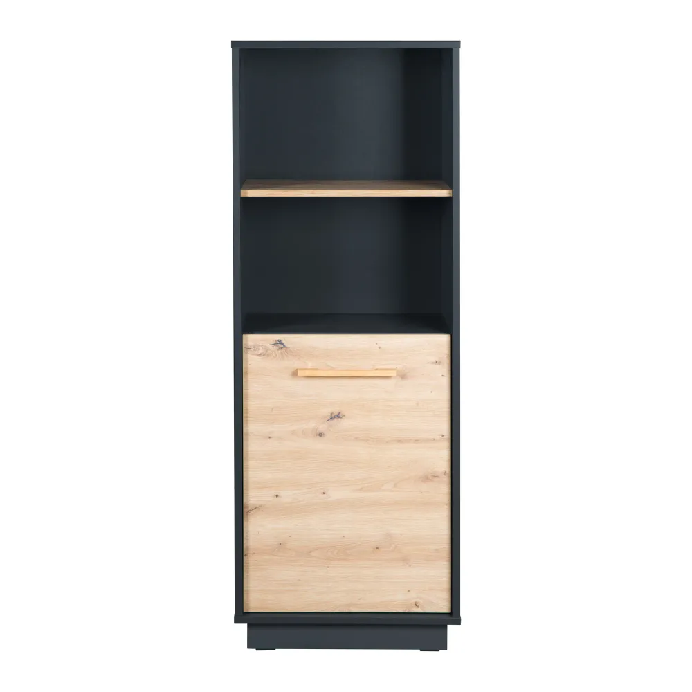 Étagère 'Lenn' - avec 2 compartiments ouverts - corps anthracite - porte décorative en décor bois 'chêne artisan' HSS-E |...