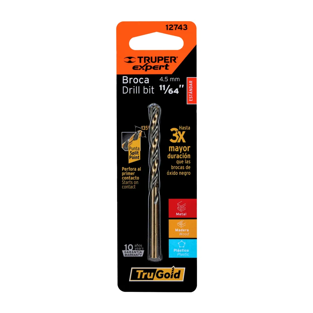 Broca hss 11/64" trugold para acero en blíster, expert truper BAV-11/64-B