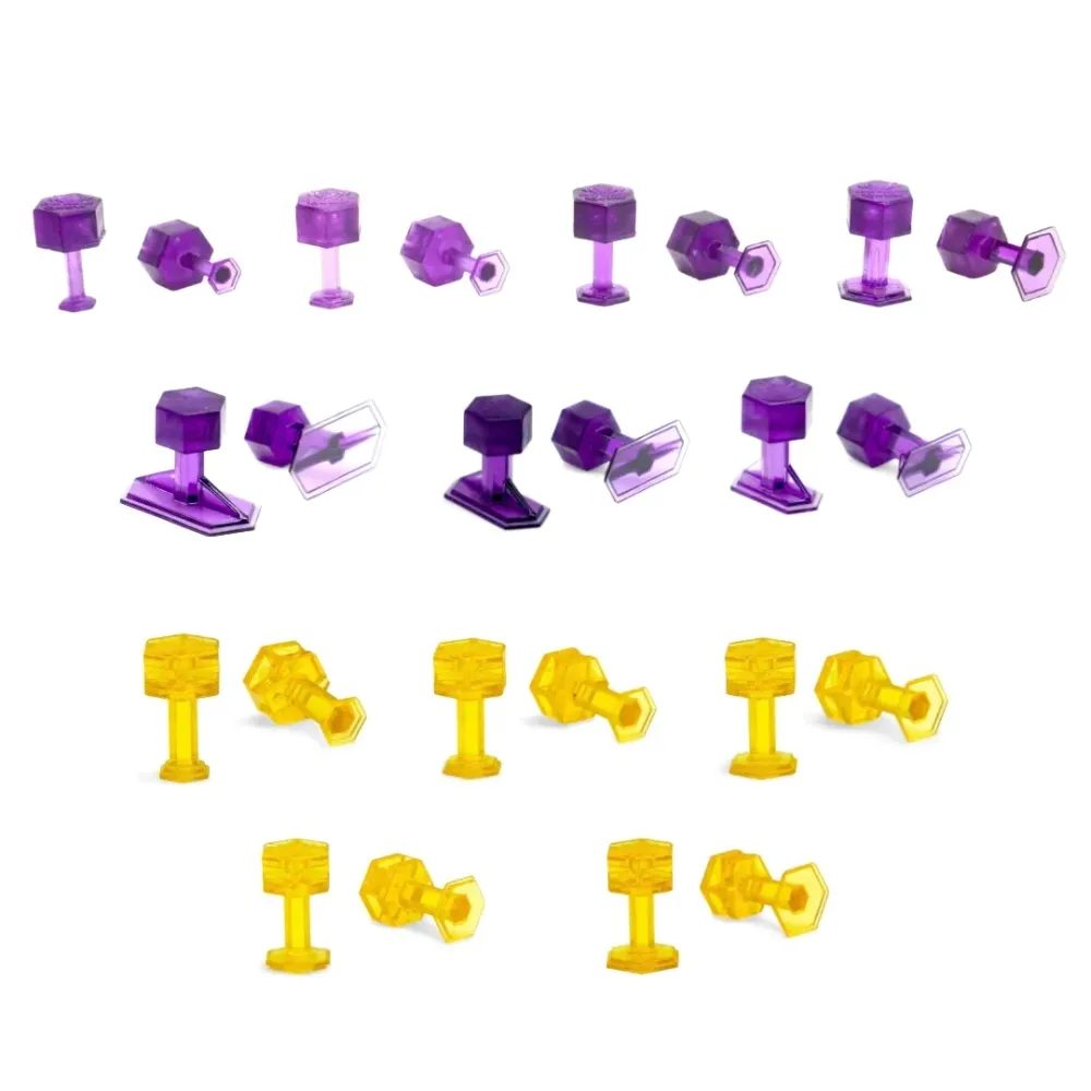DENT REAPER DEAD CENTER PAQUETE VARIADO DE PESTAÑAS HEXAGONALES MORADAS Y DORADAS - 26 unidades Juego Completo M4-M12