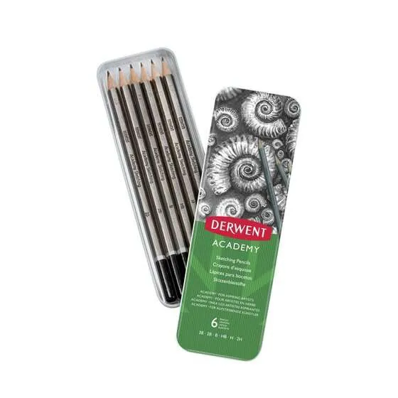 Derwent Academy Sketching Pack de 6 Lapices de Grafito Hexagonales de Durezas Surtidas - Único pa